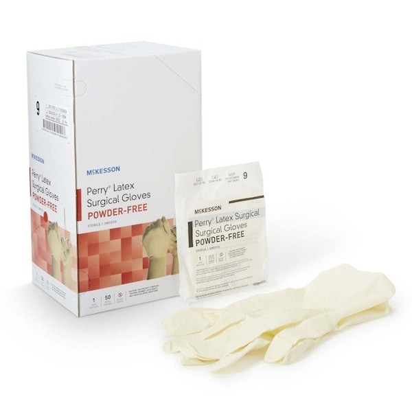 Mckesson Disposable Gloves, 9 mil Palm, Latex, Powder-Free, 9, 400 PK, Cream 20-1090N - main